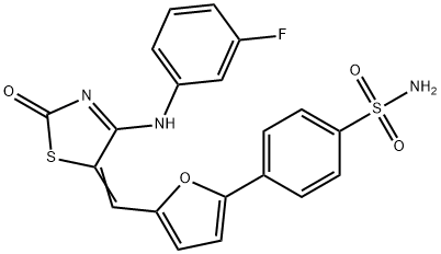 4-[5-[(E)-[4-(3-fluoroanilino)-2-oxo-1,3-thiazol-5-ylidene]methyl]furan-2-yl]benzenesulfonamide Structure