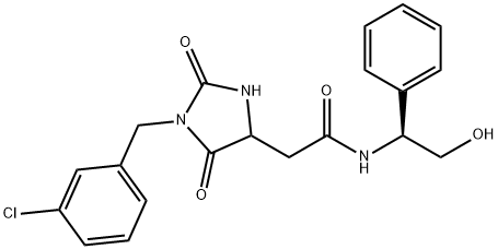 2-[1-[(3-chlorophenyl)methyl]-2,5-dioxoimidazolidin-4-yl]-N-[(1S)-2-hydroxy-1-phenylethyl]acetamide 구조식 이미지