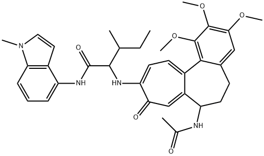 2-[(7-acetamido-1,2,3-trimethoxy-9-oxo-6,7-dihydro-5H-benzo[a]heptalen-10-yl)amino]-3-methyl-N-(1-methylindol-4-yl)pentanamide Structure