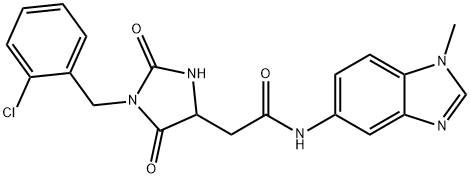 2-[1-[(2-chlorophenyl)methyl]-2,5-dioxoimidazolidin-4-yl]-N-(1-methylbenzimidazol-5-yl)acetamide Structure