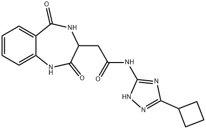 N-(5-cyclobutyl-1H-1,2,4-triazol-3-yl)-2-(2,5-dioxo-3,4-dihydro-1H-1,4-benzodiazepin-3-yl)acetamide 구조식 이미지