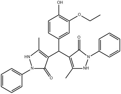 4-[(3-ethoxy-4-hydroxyphenyl)-(5-methyl-3-oxo-2-phenyl-1H-pyrazol-4-yl)methyl]-5-methyl-2-phenyl-1H-pyrazol-3-one Structure