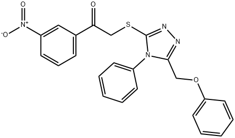 1-(3-nitrophenyl)-2-[[5-(phenoxymethyl)-4-phenyl-1,2,4-triazol-3-yl]sulfanyl]ethanone 구조식 이미지