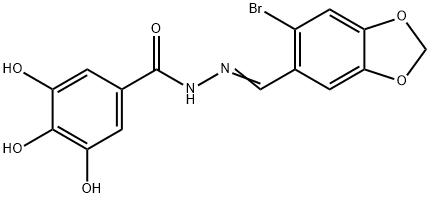 N-[(E)-(6-bromo-1,3-benzodioxol-5-yl)methylideneamino]-3,4,5-trihydroxybenzamide 구조식 이미지