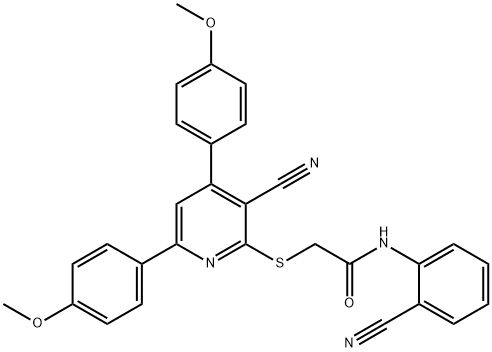 2-[3-cyano-4,6-bis(4-methoxyphenyl)pyridin-2-yl]sulfanyl-N-(2-cyanophenyl)acetamide Structure