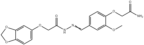 2-[4-[(E)-[[2-(1,3-benzodioxol-5-yloxy)acetyl]hydrazinylidene]methyl]-2-methoxyphenoxy]acetamide Structure