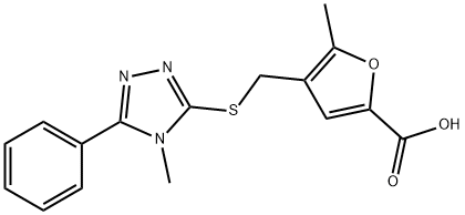 5-methyl-4-[(4-methyl-5-phenyl-1,2,4-triazol-3-yl)sulfanylmethyl]furan-2-carboxylic acid Structure