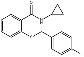 N-cyclopropyl-2-[(4-fluorophenyl)methylsulfanyl]benzamide 구조식 이미지