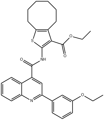 ethyl 2-[[2-(3-ethoxyphenyl)quinoline-4-carbonyl]amino]-4,5,6,7,8,9-hexahydrocycloocta[b]thiophene-3-carboxylate 구조식 이미지