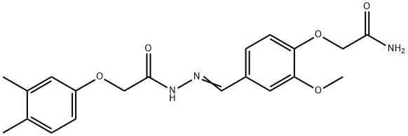 2-[4-[(E)-[[2-(3,4-dimethylphenoxy)acetyl]hydrazinylidene]methyl]-2-methoxyphenoxy]acetamide 구조식 이미지