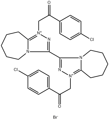 1-(4-chlorophenyl)-2-[3-[1-[2-(4-chlorophenyl)-2-oxoethyl]-6,7,8,9-tetrahydro-5H-[1,2,4]triazolo[4,3-a]azepin-4-ium-3-yl]-6,7,8,9-tetrahydro-5H-[1,2,4]triazolo[4,3-a]azepin-4-ium-1-yl]ethanone dibromide Structure