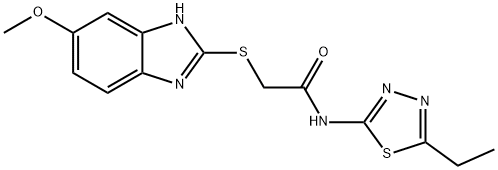 N-(5-ethyl-1,3,4-thiadiazol-2-yl)-2-[(6-methoxy-1H-benzimidazol-2-yl)sulfanyl]acetamide 구조식 이미지