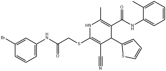 6-[2-(3-bromoanilino)-2-oxoethyl]sulfanyl-5-cyano-2-methyl-N-(2-methylphenyl)-4-thiophen-2-yl-1,4-dihydropyridine-3-carboxamide 구조식 이미지