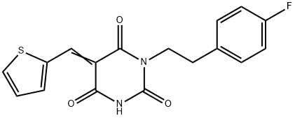 (5Z)-1-[2-(4-fluorophenyl)ethyl]-5-(thiophen-2-ylmethylidene)-1,3-diazinane-2,4,6-trione Structure