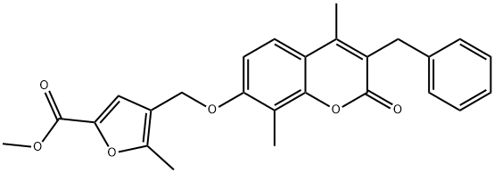 methyl 4-[(3-benzyl-4,8-dimethyl-2-oxochromen-7-yl)oxymethyl]-5-methylfuran-2-carboxylate 구조식 이미지