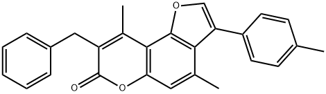 8-benzyl-4,9-dimethyl-3-(4-methylphenyl)furo[2,3-f]chromen-7-one Structure