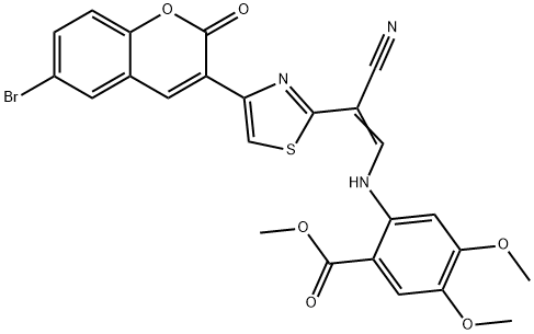 methyl 2-[[(E)-2-[4-(6-bromo-2-oxochromen-3-yl)-1,3-thiazol-2-yl]-2-cyanoethenyl]amino]-4,5-dimethoxybenzoate 구조식 이미지