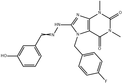 7-[(4-fluorophenyl)methyl]-8-[(2E)-2-[(3-hydroxyphenyl)methylidene]hydrazinyl]-1,3-dimethylpurine-2,6-dione 구조식 이미지