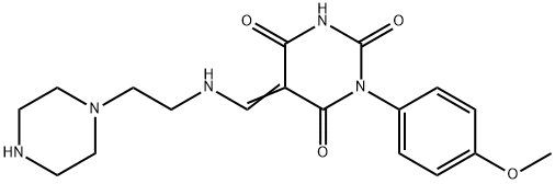 (5E)-1-(4-methoxyphenyl)-5-[(2-piperazin-1-ylethylamino)methylidene]-1,3-diazinane-2,4,6-trione Structure