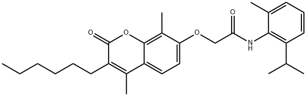 2-(3-hexyl-4,8-dimethyl-2-oxochromen-7-yl)oxy-N-(2-methyl-6-propan-2-ylphenyl)acetamide Structure