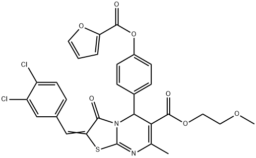 2-methoxyethyl (2E)-2-[(3,4-dichlorophenyl)methylidene]-5-[4-(furan-2-carbonyloxy)phenyl]-7-methyl-3-oxo-5H-[1,3]thiazolo[3,2-a]pyrimidine-6-carboxylate Structure