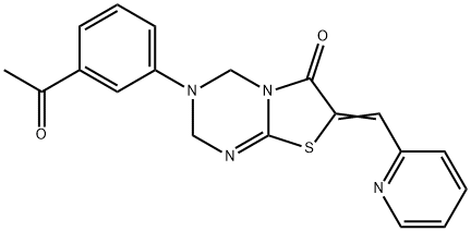 (7E)-3-(3-acetylphenyl)-7-(pyridin-2-ylmethylidene)-2,4-dihydro-[1,3]thiazolo[3,2-a][1,3,5]triazin-6-one Structure