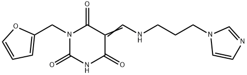 (5Z)-1-(furan-2-ylmethyl)-5-[(3-imidazol-1-ylpropylamino)methylidene]-1,3-diazinane-2,4,6-trione Structure