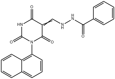 N'-[(E)-(1-naphthalen-1-yl-2,4,6-trioxo-1,3-diazinan-5-ylidene)methyl]benzohydrazide 구조식 이미지