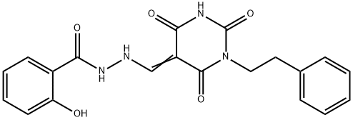 2-hydroxy-N'-[(E)-[2,4,6-trioxo-1-(2-phenylethyl)-1,3-diazinan-5-ylidene]methyl]benzohydrazide Structure
