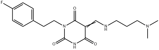 (5Z)-5-[[3-(dimethylamino)propylamino]methylidene]-1-[2-(4-fluorophenyl)ethyl]-1,3-diazinane-2,4,6-trione Structure