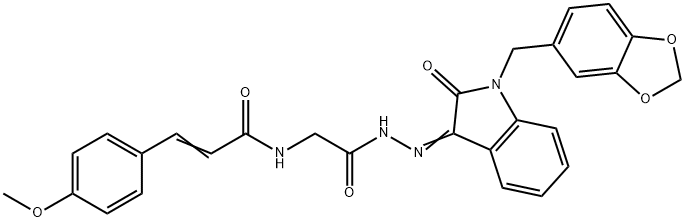 (E)-N-[2-[(2Z)-2-[1-(1,3-benzodioxol-5-ylmethyl)-2-oxoindol-3-ylidene]hydrazinyl]-2-oxoethyl]-3-(4-methoxyphenyl)prop-2-enamide Structure