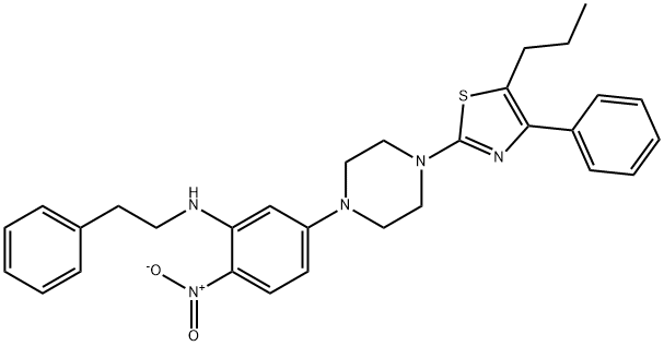 2-nitro-N-(2-phenylethyl)-5-[4-(4-phenyl-5-propyl-1,3-thiazol-2-yl)piperazin-1-yl]aniline 구조식 이미지