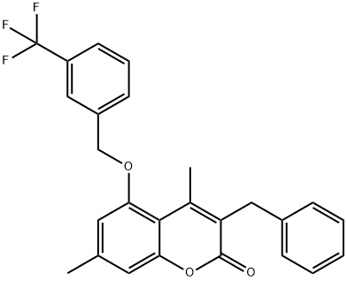 3-benzyl-4,7-dimethyl-5-[[3-(trifluoromethyl)phenyl]methoxy]chromen-2-one Structure