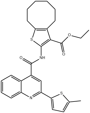 ethyl 2-[[2-(5-methylthiophen-2-yl)quinoline-4-carbonyl]amino]-4,5,6,7,8,9-hexahydrocycloocta[b]thiophene-3-carboxylate 구조식 이미지