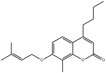 4-butyl-8-methyl-7-(3-methylbut-2-enoxy)chromen-2-one 구조식 이미지