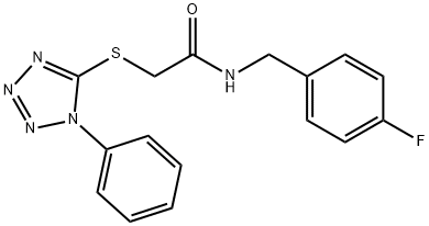 N-[(4-fluorophenyl)methyl]-2-(1-phenyltetrazol-5-yl)sulfanylacetamide 구조식 이미지