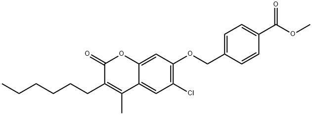 methyl 4-[(6-chloro-3-hexyl-4-methyl-2-oxochromen-7-yl)oxymethyl]benzoate 구조식 이미지