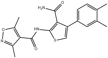 N-[3-carbamoyl-4-(3,4-dimethylphenyl)thiophen-2-yl]-3,5-dimethyl-1,2-oxazole-4-carboxamide 구조식 이미지