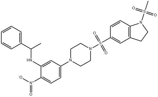 5-[4-[(1-methylsulfonyl-2,3-dihydroindol-5-yl)sulfonyl]piperazin-1-yl]-2-nitro-N-(1-phenylethyl)aniline Structure