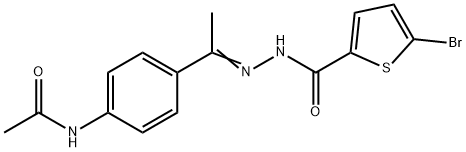 N-[(E)-1-(4-acetamidophenyl)ethylideneamino]-5-bromothiophene-2-carboxamide 구조식 이미지