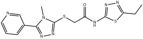 N-(5-ethyl-1,3,4-thiadiazol-2-yl)-2-[(4-methyl-5-pyridin-3-yl-1,2,4-triazol-3-yl)sulfanyl]acetamide 구조식 이미지