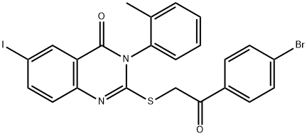 2-[2-(4-bromophenyl)-2-oxoethyl]sulfanyl-6-iodo-3-(2-methylphenyl)quinazolin-4-one 구조식 이미지