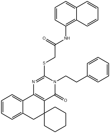 N-naphthalen-1-yl-2-[4-oxo-3-(2-phenylethyl)spiro[6H-benzo[h]quinazoline-5,1'-cyclohexane]-2-yl]sulfanylacetamide 구조식 이미지
