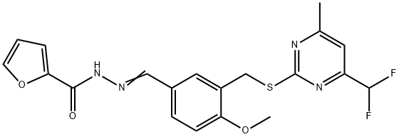 N-[(Z)-[3-[[4-(difluoromethyl)-6-methylpyrimidin-2-yl]sulfanylmethyl]-4-methoxyphenyl]methylideneamino]furan-2-carboxamide Structure