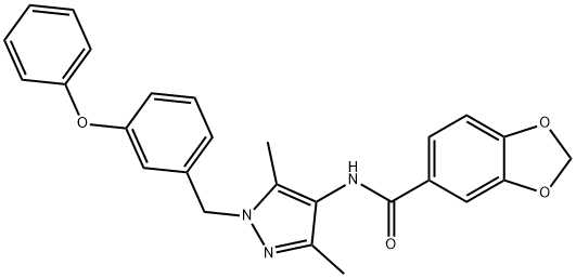 N-[3,5-dimethyl-1-[(3-phenoxyphenyl)methyl]pyrazol-4-yl]-1,3-benzodioxole-5-carboxamide Structure