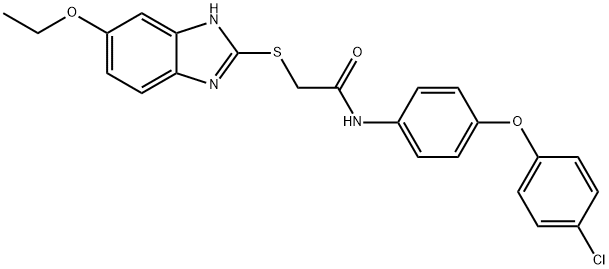 N-[4-(4-chlorophenoxy)phenyl]-2-[(6-ethoxy-1H-benzimidazol-2-yl)sulfanyl]acetamide 구조식 이미지