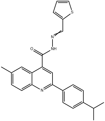 6-methyl-2-(4-propan-2-ylphenyl)-N-[(E)-thiophen-2-ylmethylideneamino]quinoline-4-carboxamide 구조식 이미지