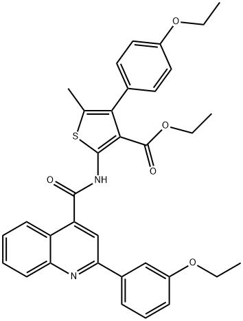 ethyl 4-(4-ethoxyphenyl)-2-[[2-(3-ethoxyphenyl)quinoline-4-carbonyl]amino]-5-methylthiophene-3-carboxylate Structure