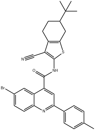 6-bromo-N-(6-tert-butyl-3-cyano-4,5,6,7-tetrahydro-1-benzothiophen-2-yl)-2-(4-methylphenyl)quinoline-4-carboxamide 구조식 이미지