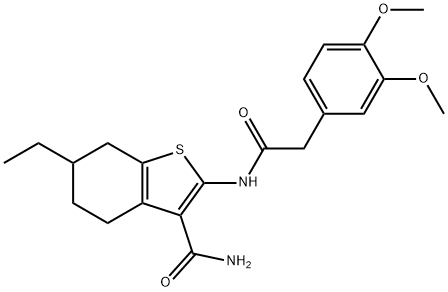 2-[[2-(3,4-dimethoxyphenyl)acetyl]amino]-6-ethyl-4,5,6,7-tetrahydro-1-benzothiophene-3-carboxamide 구조식 이미지